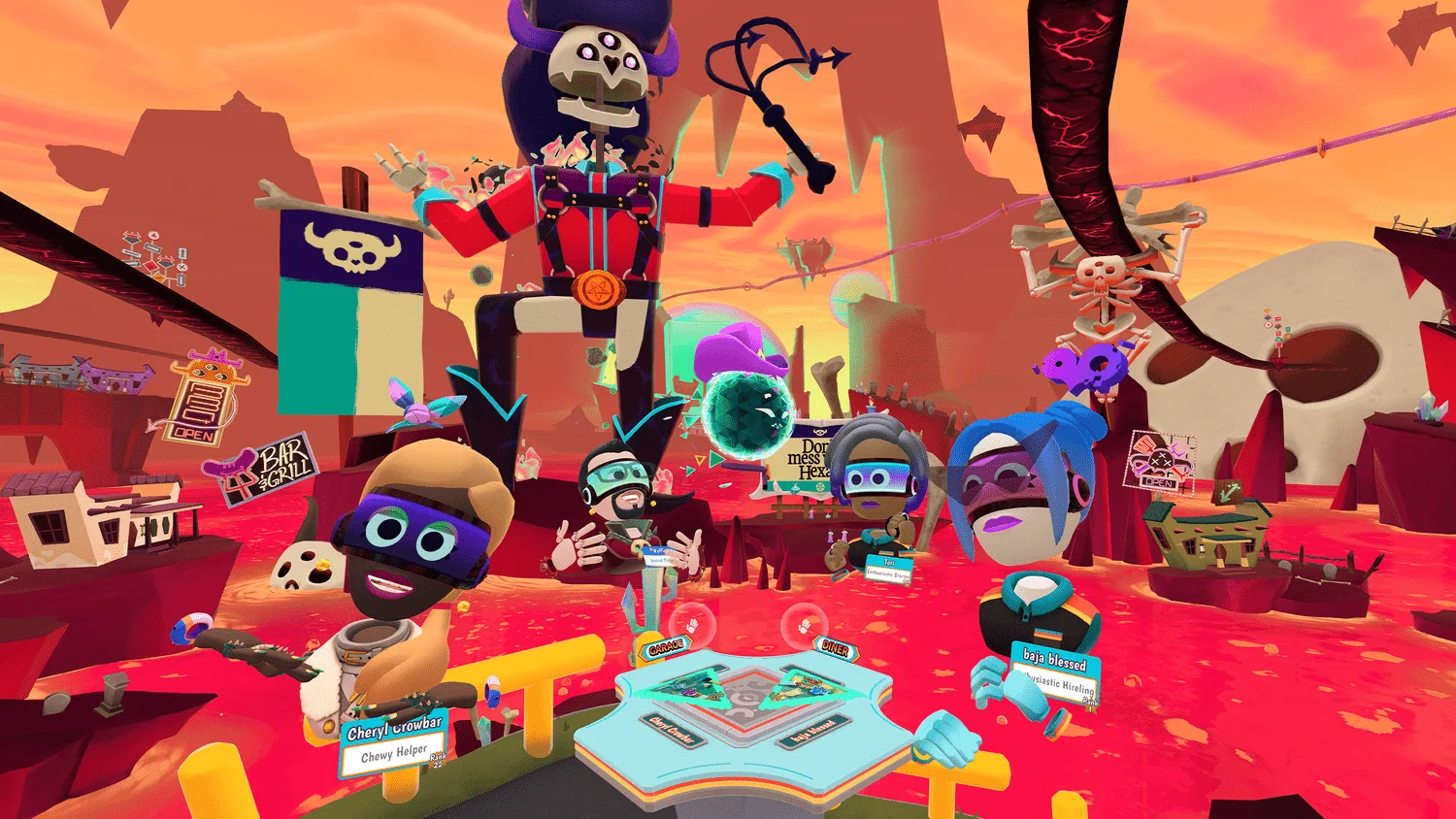 A colorful crew of robots in Dimensional Double Shift’s interdimensional diner