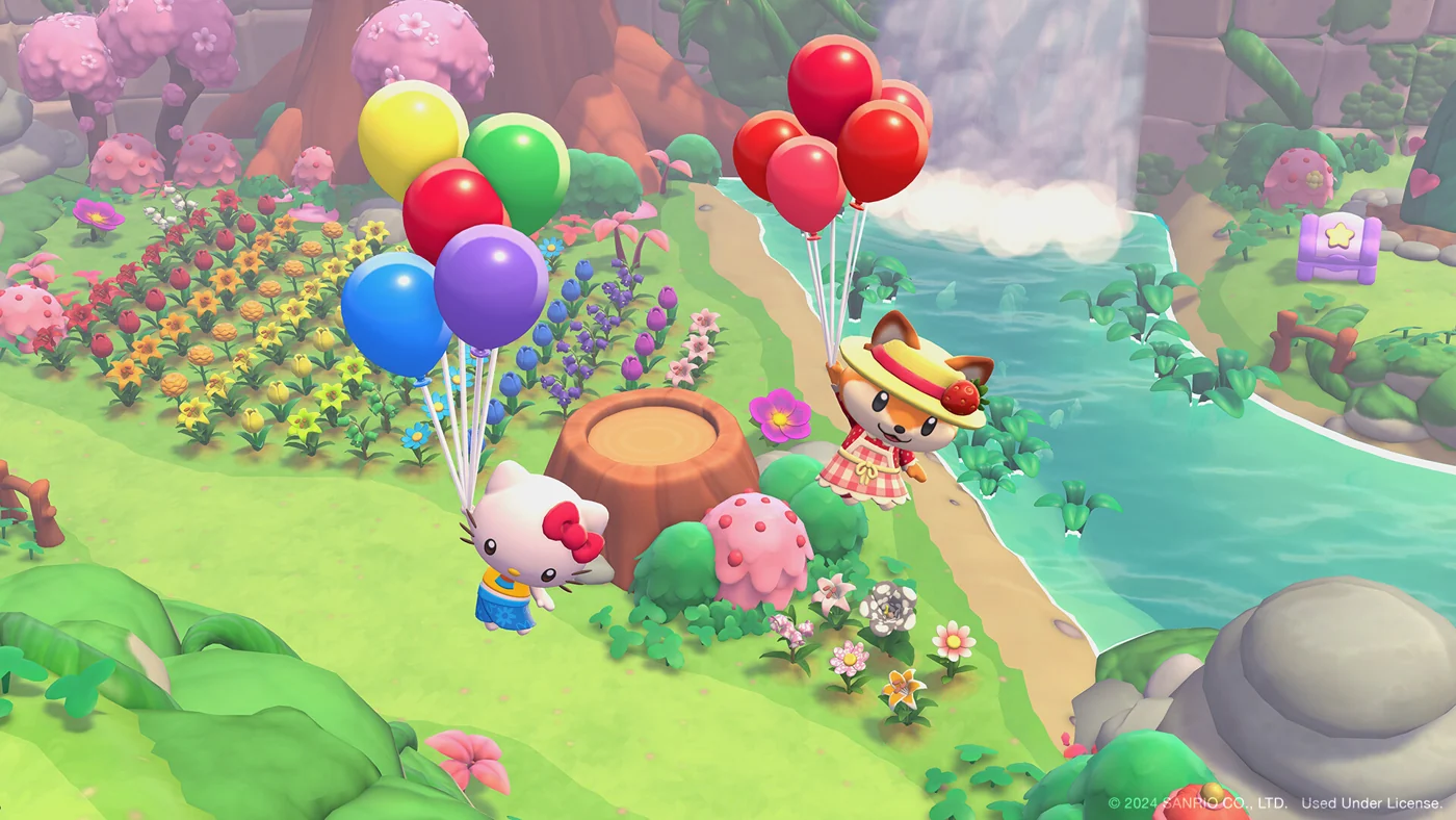 Hello Kitty and friends exploring a lush island